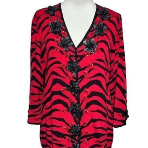 Berek 3/4 Sleeve Sweater Animal print Tiger Stripe Beaded Cardigan Medium